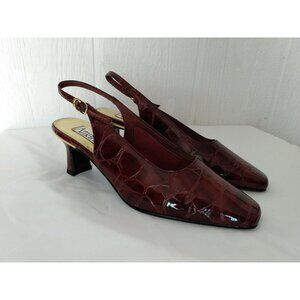 Amanda Roxann Women's Wine Vegan Patent Reptile Design Slingback Heels Sz 7.5 M